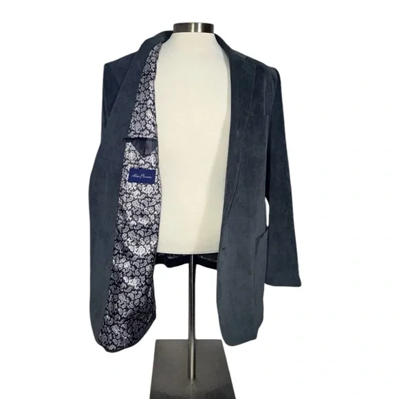 Alan Flusser Gray Corduroy Paisley Lined 2 Button Blazer Jacket Mens XL